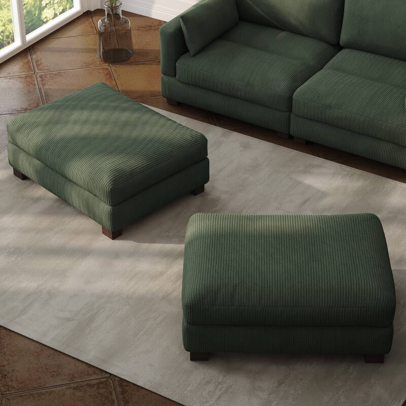 Set of 2 Upholstered Velvet Corduroy Ottoman - GREEN