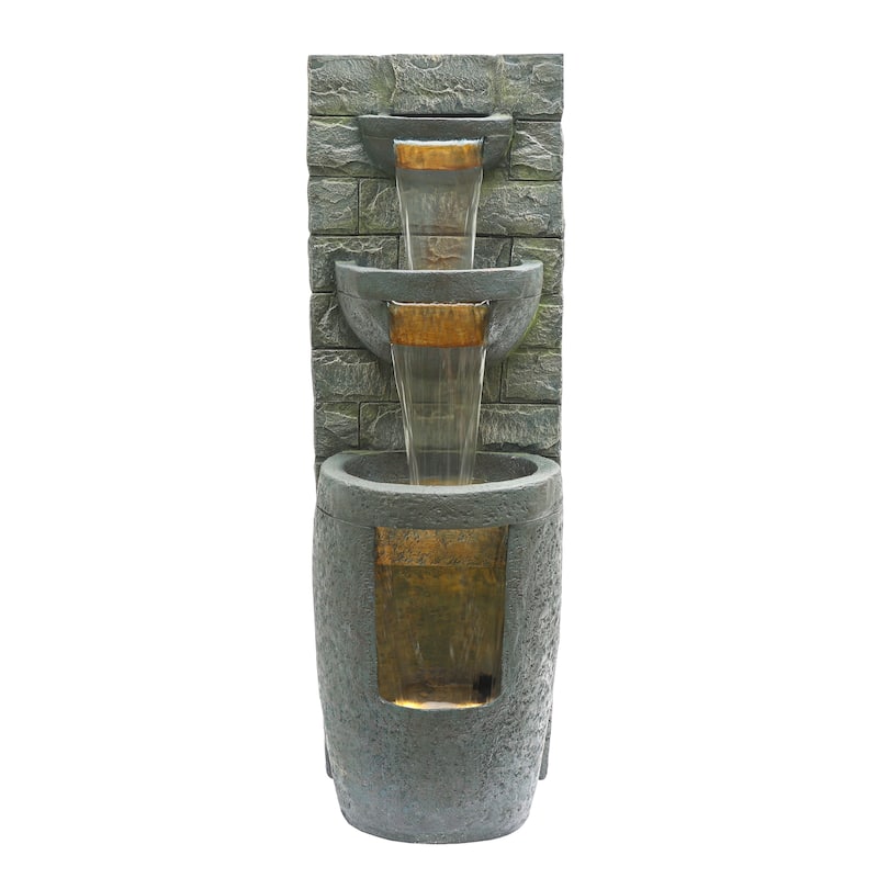 Alpine Corporation TZL384 51" 3-Tier Water Fountain with LED Lights, Elegant Cascading Water Feature Decorative Waterfall Gray