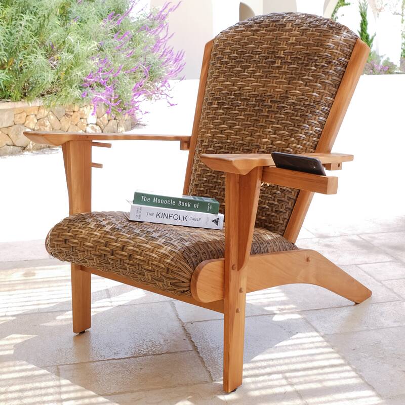 Cambridge Casual Camden Teak Patio Adirondack Chair Set with Padded Woven Seat - FREE Patio Cover