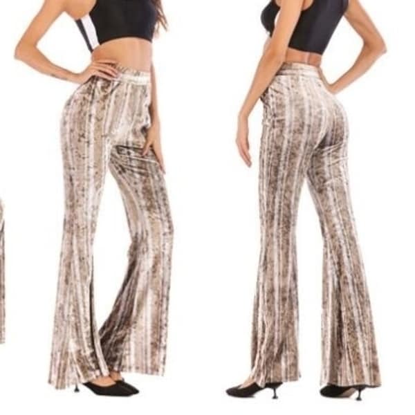 stretchy pants that flare at the bottom