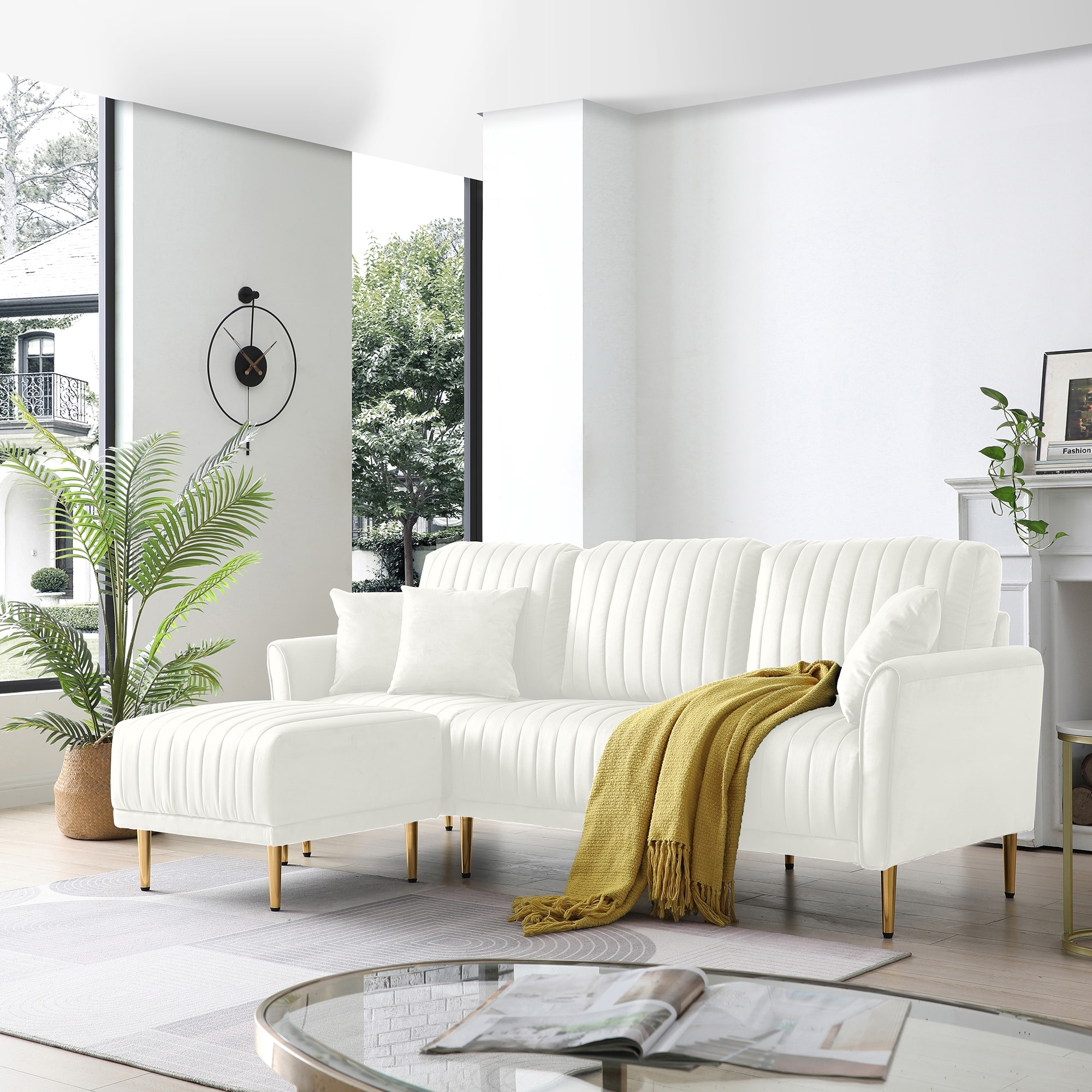 Mid century modern tufted shop velvet sectional sofa