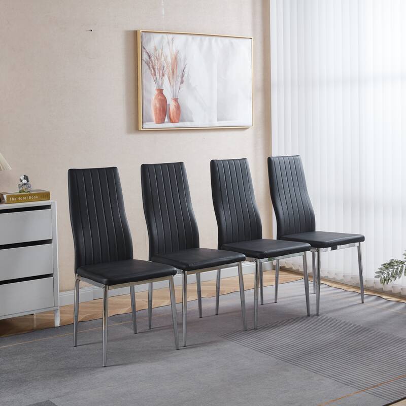 5 Pieces Dining Set, Table Metal Leg Mid-Century Dining Table for 4-6 People with Glass Table Top,Pedestal Dining Table