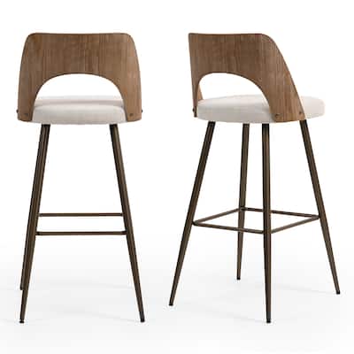 Set of 2 Bethan Beige Boucle Fabric Bar Stool with Wood Back