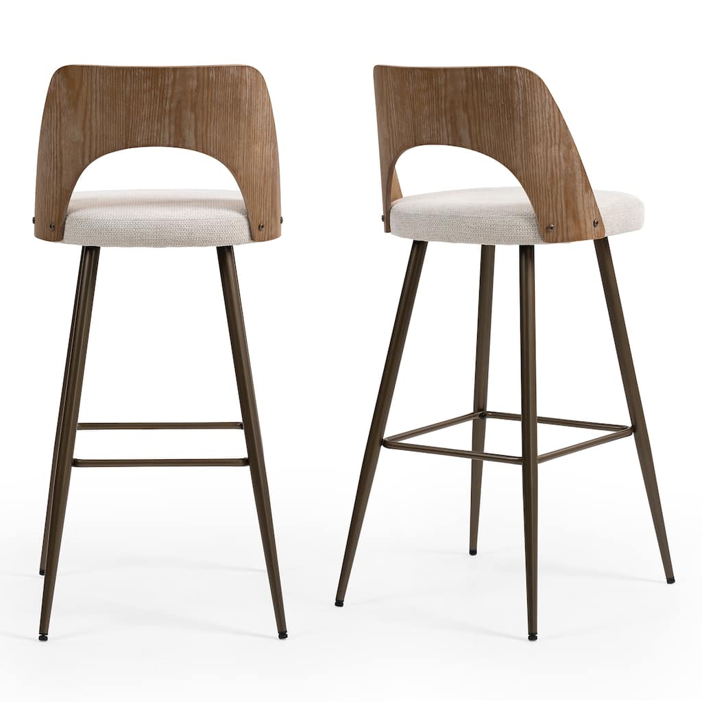 Set of 2 Bethan Beige Boucle Fabric Bar Stool with Wood Back