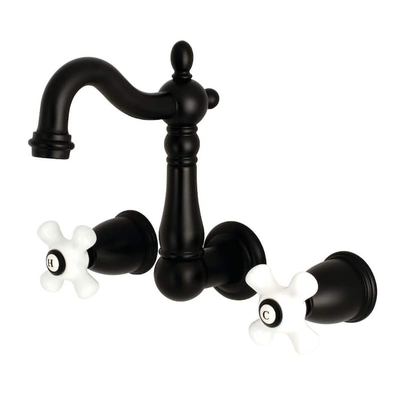 Kingston Brass Heritage 1.2 GPM Wall Mounted Bathroom Faucet with - Matte Black