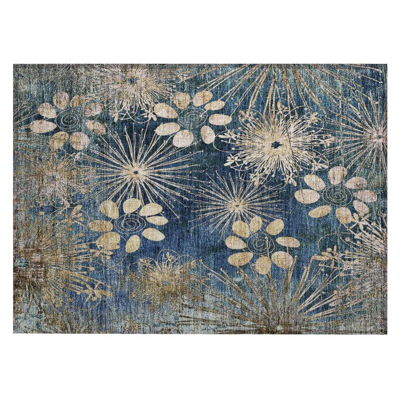 Machine Washable Indoor/ Outdoor Floral Geo Chantille Rug