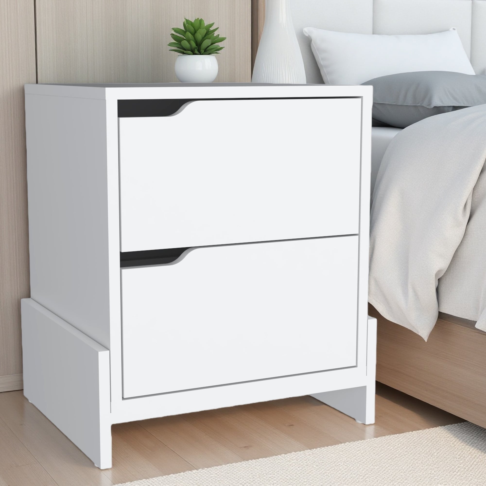 17"L Wood 2-Drawer Nightstand with Sturdy Base, Spacious Storage & Easy DIY Assembly, Versatile End Table