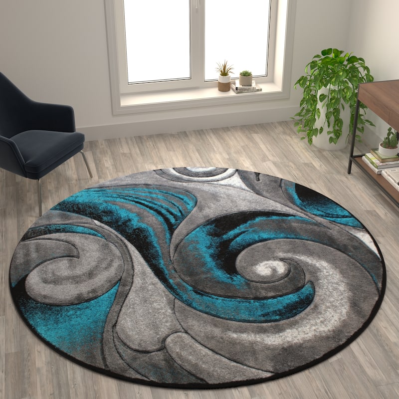 Modern Spiral Patterned Olefin Indoor Area Rug