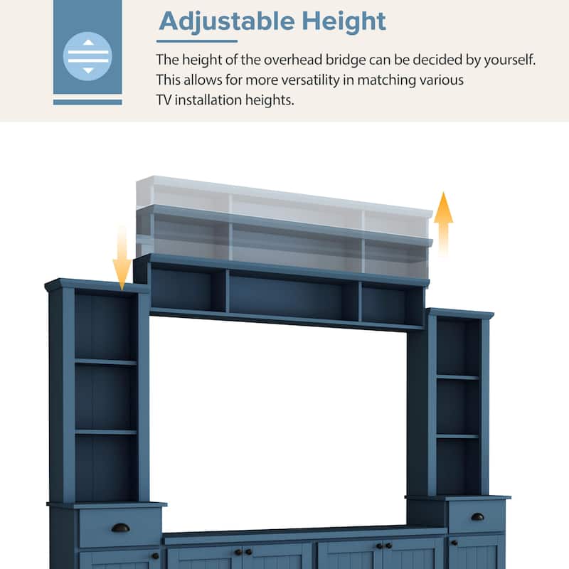 Entertainment Wall Unit Set for 75-Inch TVs - Large Media Console with Bridge, Ample Storage & Adjustable Shelves