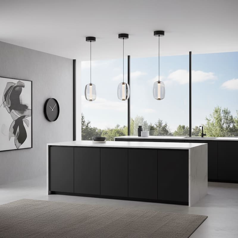 Artcraft Vega - Integrated LED Pendant - Black Finish - Dark Smoke Glassware Shade