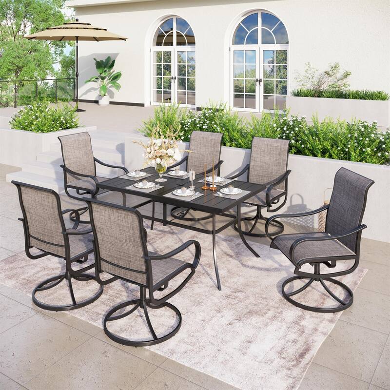 MAISON ARTS 7-piece Patio Dining Set with Textilene Swivel Chairs - Without Umbrella