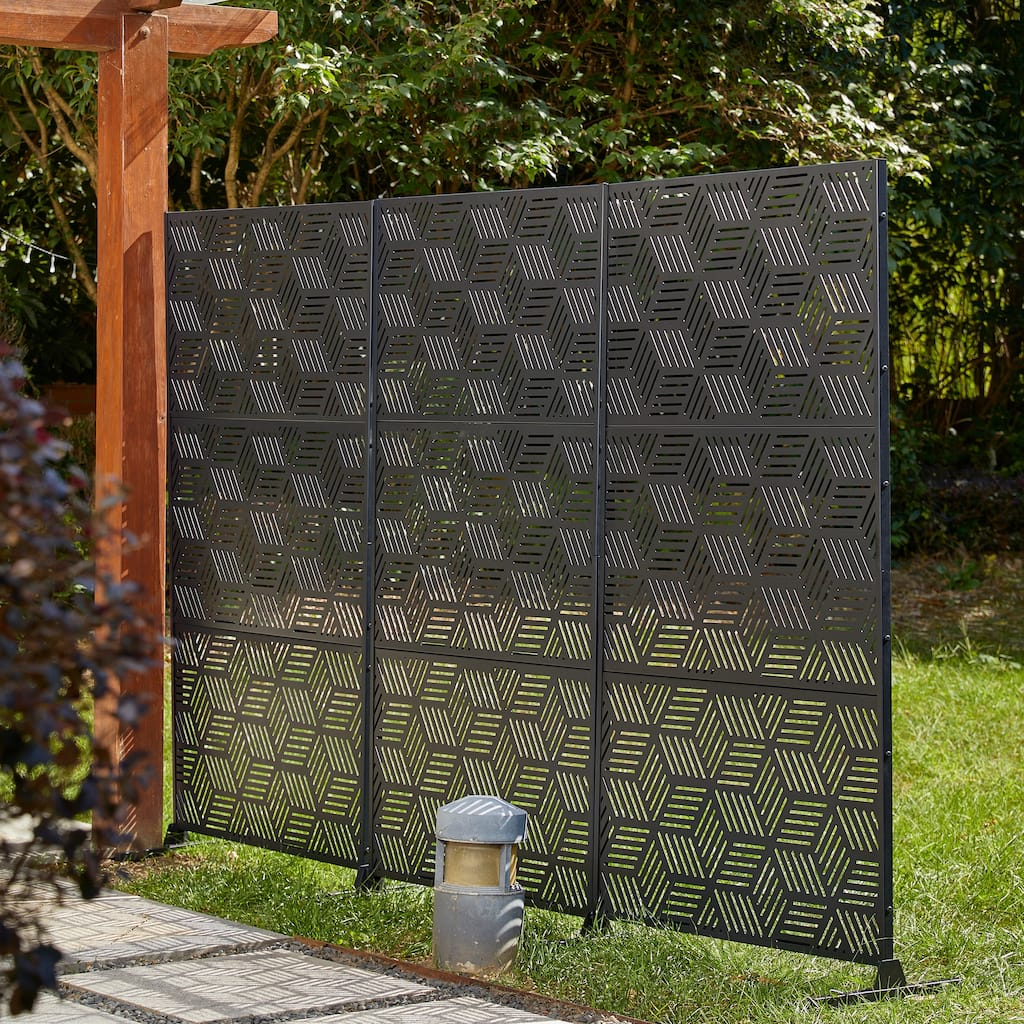Glitzhome 6ft Galvanized Steel Privacy Screen Fence Panel Room Divider - 3' x 6'