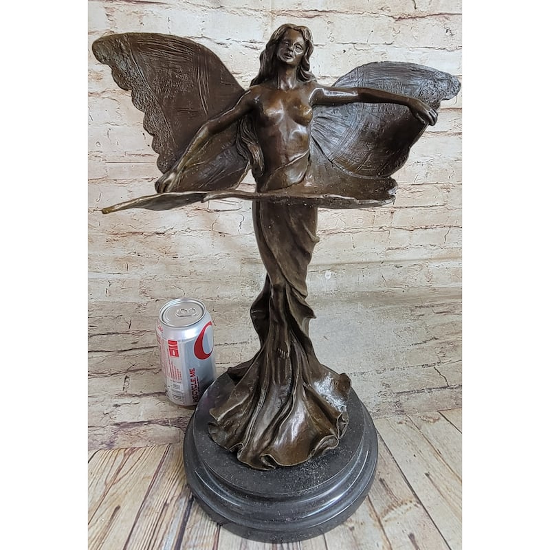 Young Butterfly Girl Rising Up From Flowing Robe With Arms Extended Bronze Gift