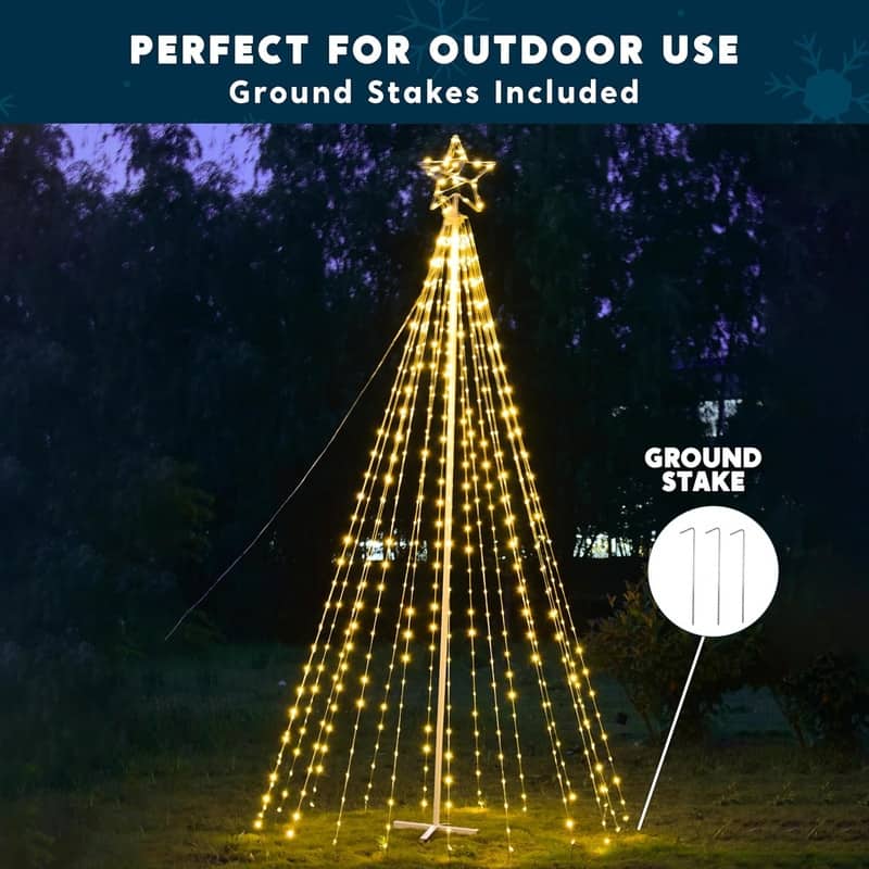 10 ft Cone Tree Yard Light Decorations, 560 LED Warm White Lights with Metal Stakes for Christmas
