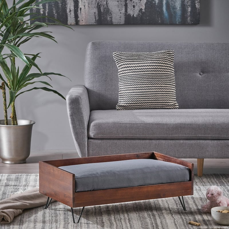 Bonneville Mid-Century Modern Pet Bed with Acacia Wood Frame by Christopher Knight Home