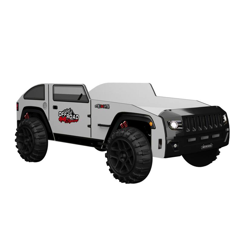 Furniture of America Keanu Modern White Twin Off-Road Style Platform Bed with LED Headlights