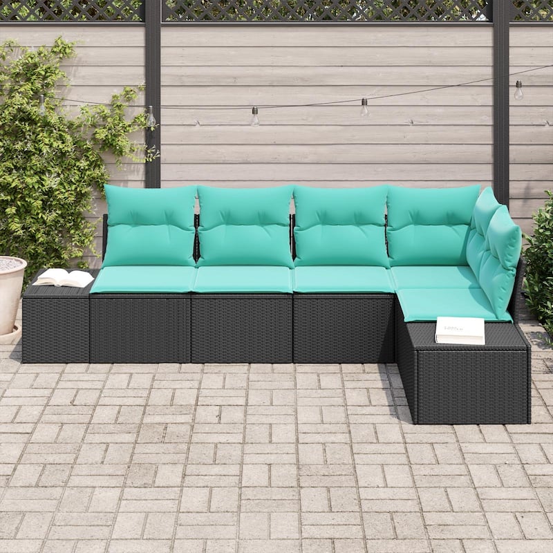 vidaXL 6 Garden Sofa Set with Cushions Black Poly Rattan - 103.9 x 60.6 x 27.2