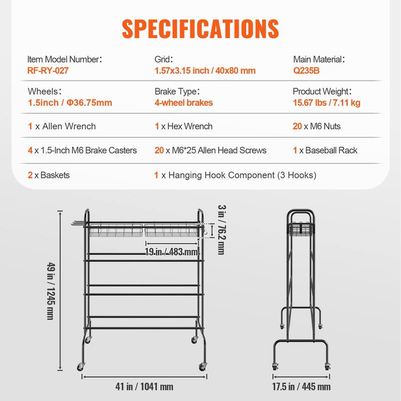 Basketball Rack Garage Ball Storage Holder for Football Soccer Volleyball - 41*18*49 inches 4 layers