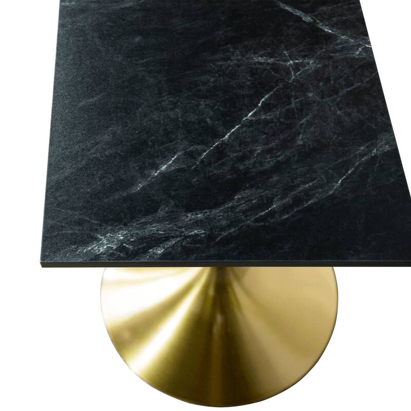 Verve 24 in. Wide Dining Table Square MDF Wood Tabletop in Gold Stainless Steel Pedestal Base Accent Kitchen Table