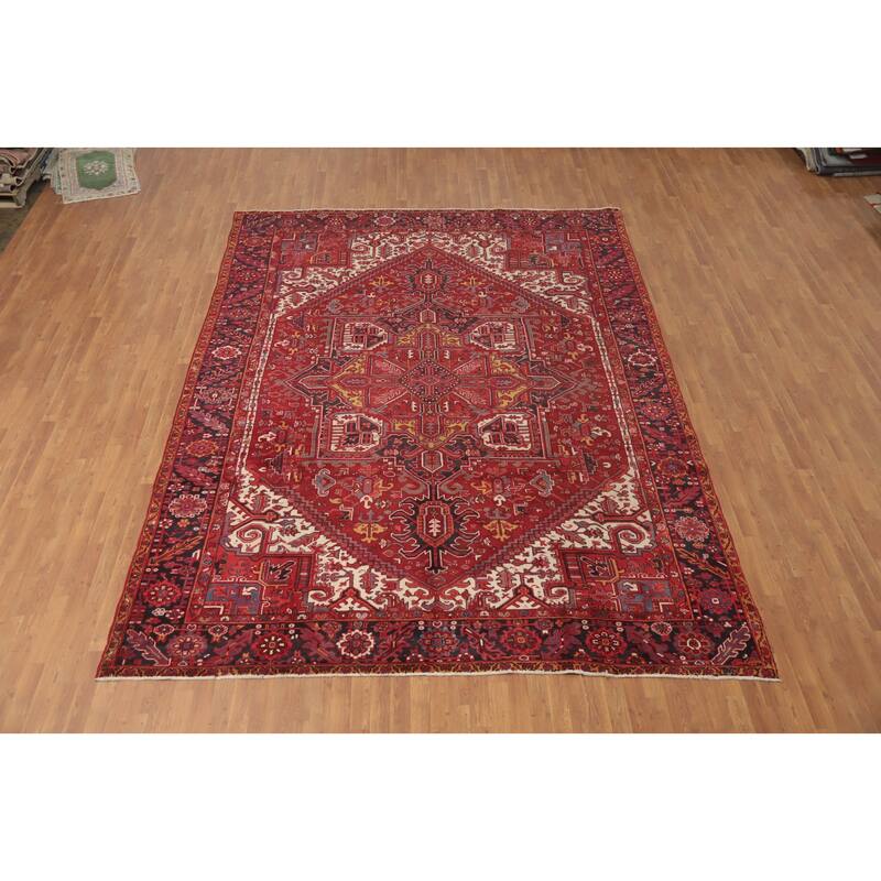 Hand Knotted Oriental 100% Wool Carpet Traditional Medallion Red Heriz Area Rug - 13' 0'' X 9' 8''