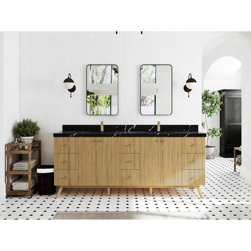 Willow Collections 84 in. W x 22 in. D Pasadena Solid Teak Double Sink Bathroom Vanity with Countertop