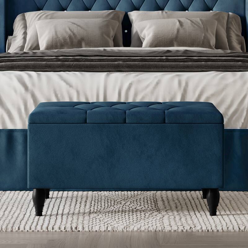 CraftPorch 2 Piece Bedroom Bench Set Velvet Wingback Upholstered Bed