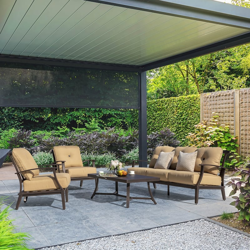 4-Piece Patio Conversation Set with Cushions, Aluminum Frame, Beige