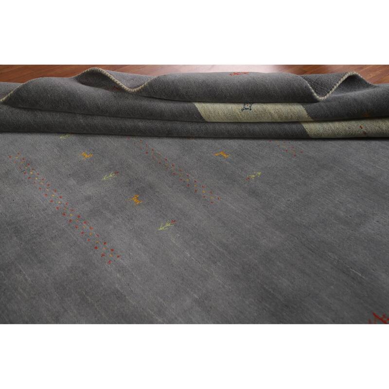 Tribal Gray Gabbeh Oriental Area Rug Hand-Knotted Wool Carpet - 8'1"x 9'11"