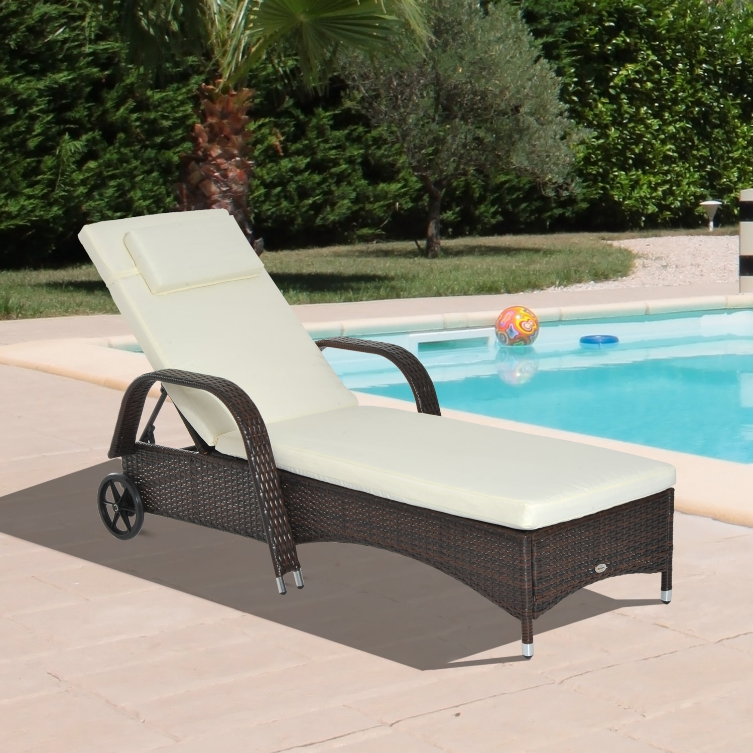 Outsunny Patio Wicker Cushioned Single Lounge Chair