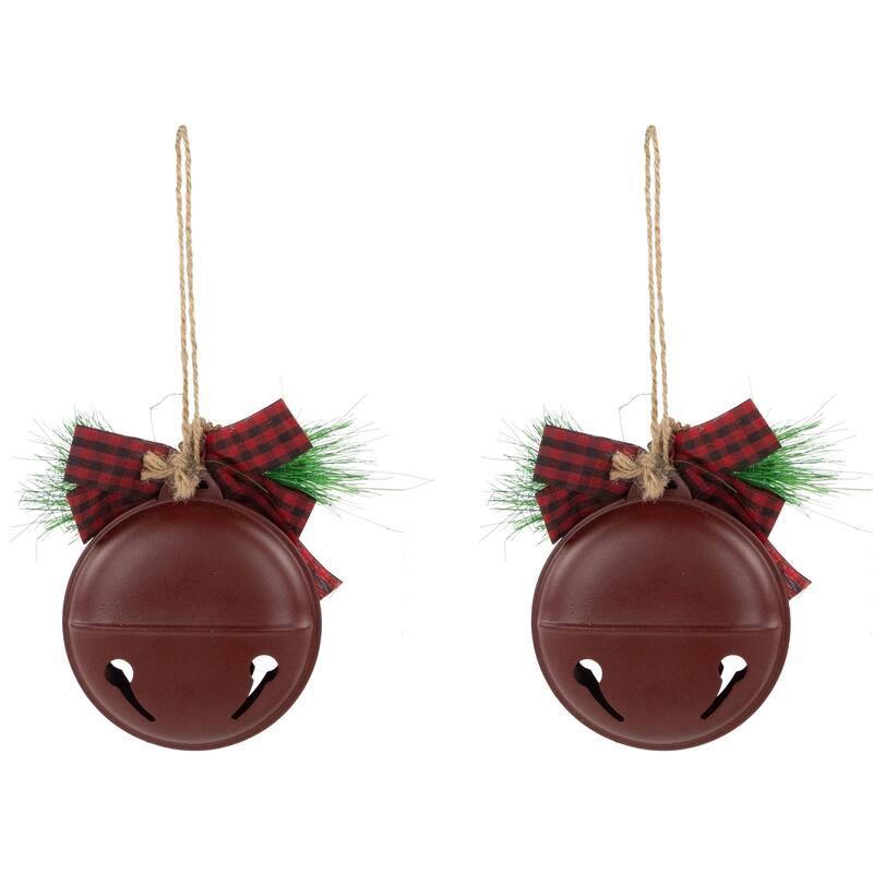 Jingle Bell "Merry Christmas" Disc Christmas Ornaments - 5" - Burgundy - Set of 2
