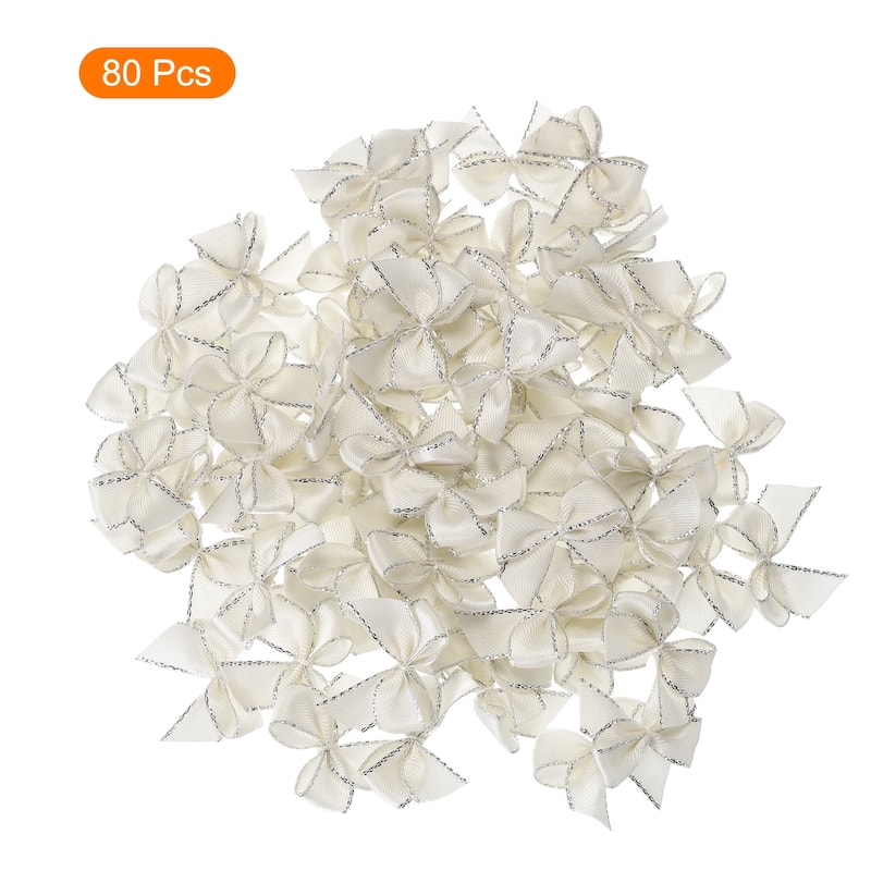 80Pcs Mini Silver Edge Ribbon Bow 1" Fabric Ribbon Bows