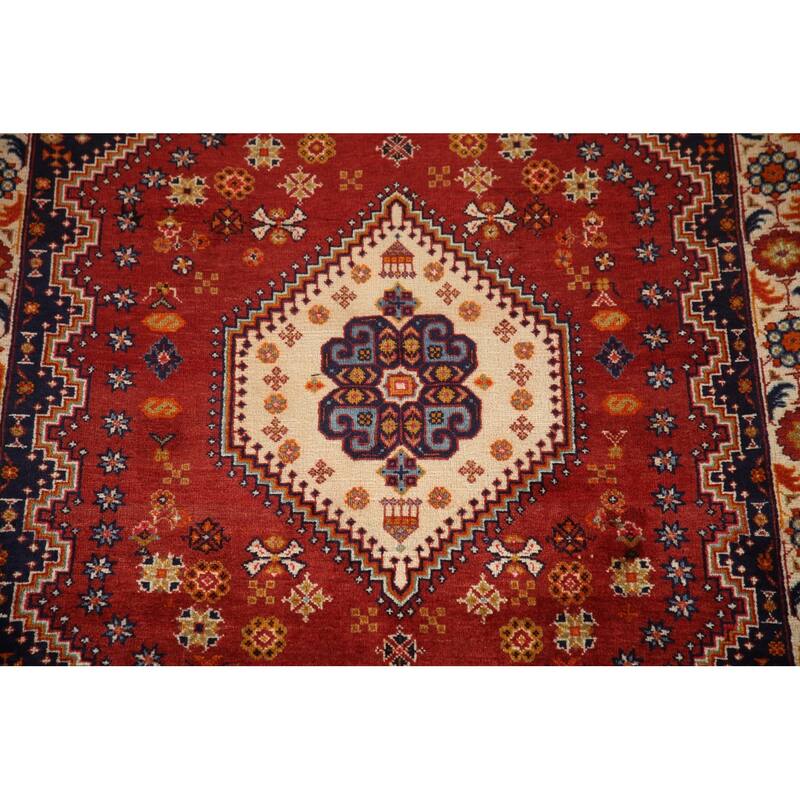 Shiraz Persian Vintage Area Rug Handmade Geometric Red Wool Carpet - 3'2"x 4'10"