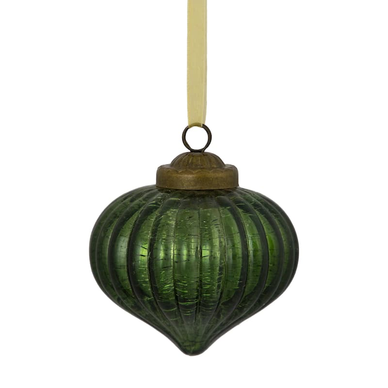 3" Crackle Glass Onion Christmas Ornament - Green