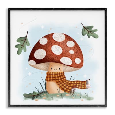 Stupell Happy Mushroom in Scarf Framed Giclee Art Design By Sarah Hickman