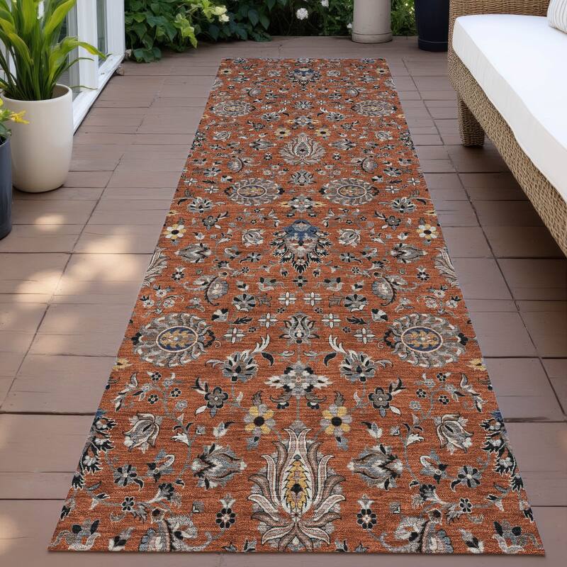 Machine Washable Indoor/Outdoor Traditional Persian Chantille Rug - Paprika - 2'3" x 7'6"
