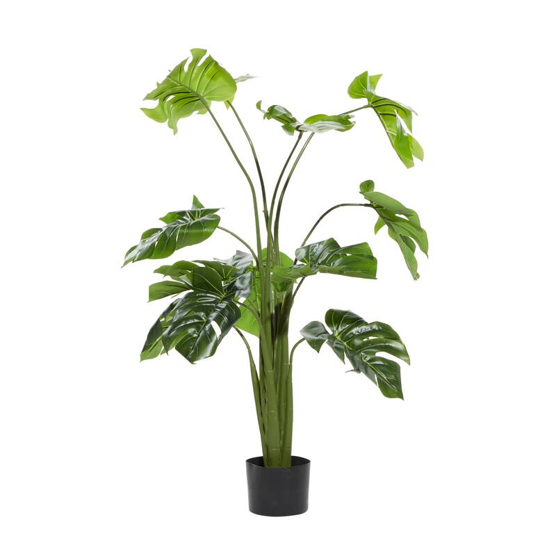 Faux Foliage Monstera Artificial Plant with Realistic Leaves and Black Plastic Pot - Green - Roche River Decor