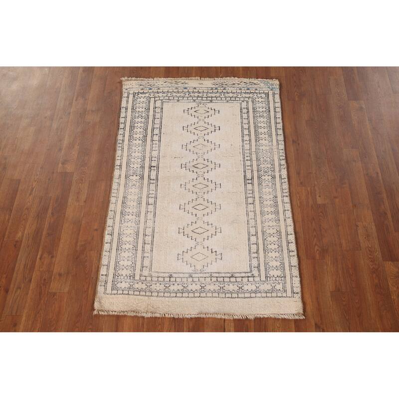 Hand Knotted Oriental 100% Wool Carpet Traditional Geometric Beige & Ivories Bokhara Area Rug - 4' 8'' X 2' 11''