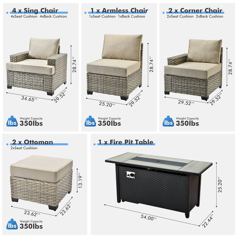 XIZZI 10-piece Outdoor Patio Furniture Sectional Set with Fire Table