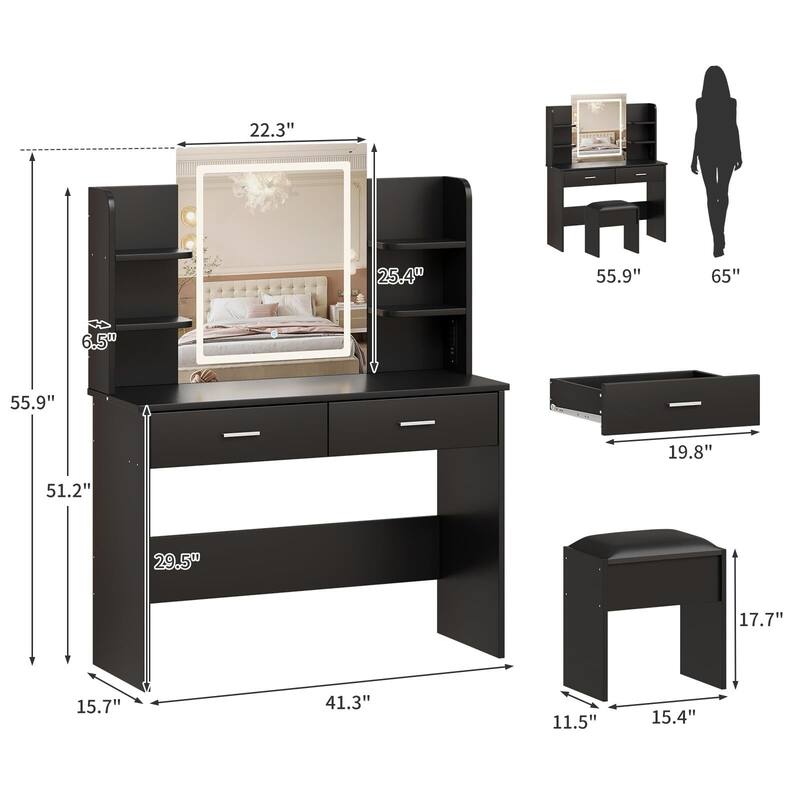 Vanity Desk with Lighted Mirror