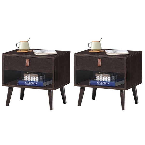 Shop Costway Set Of 2 Nightstand Sofa Side End Bedsidetable Drawer Overstock 30125037