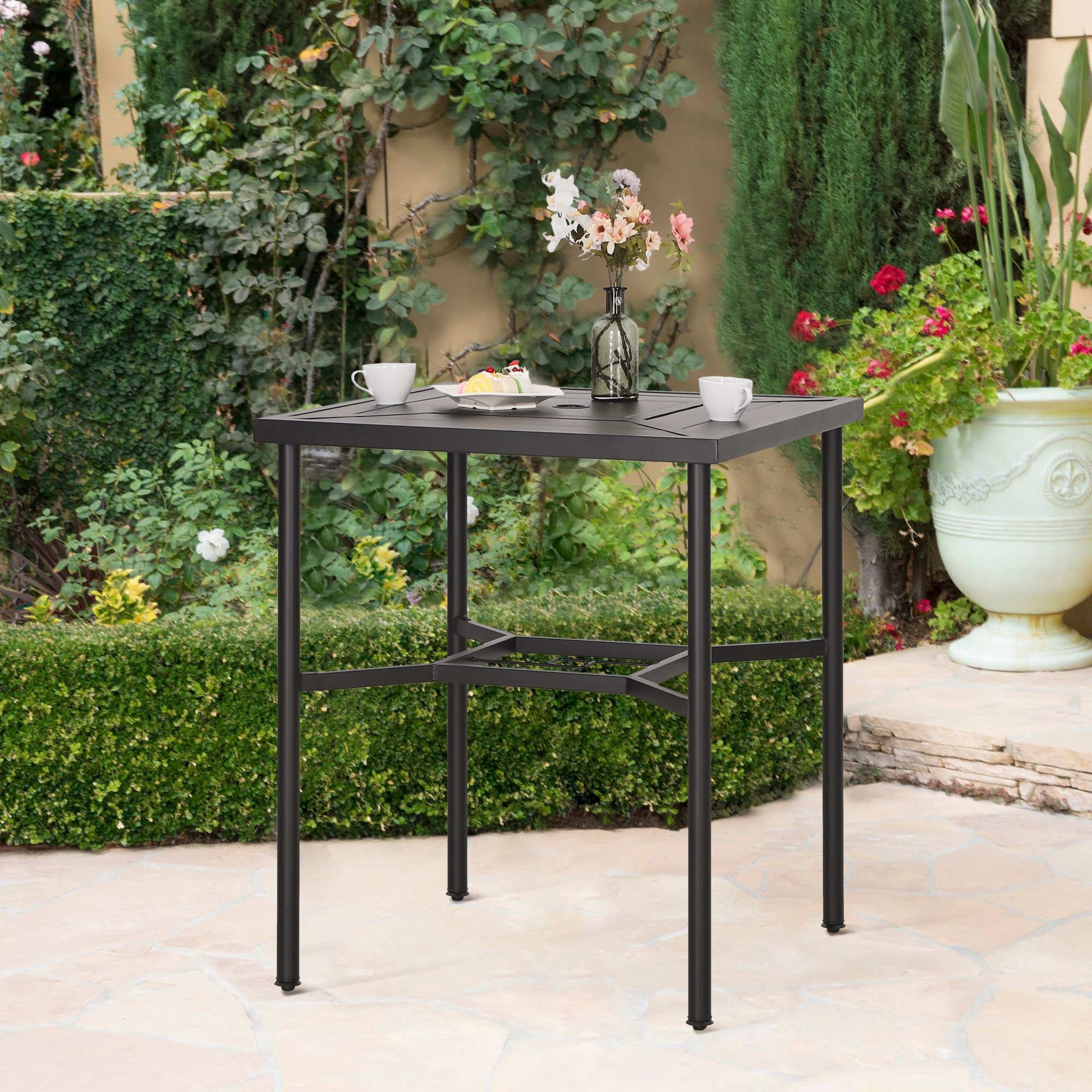 Outdoor pub shop table with umbrella