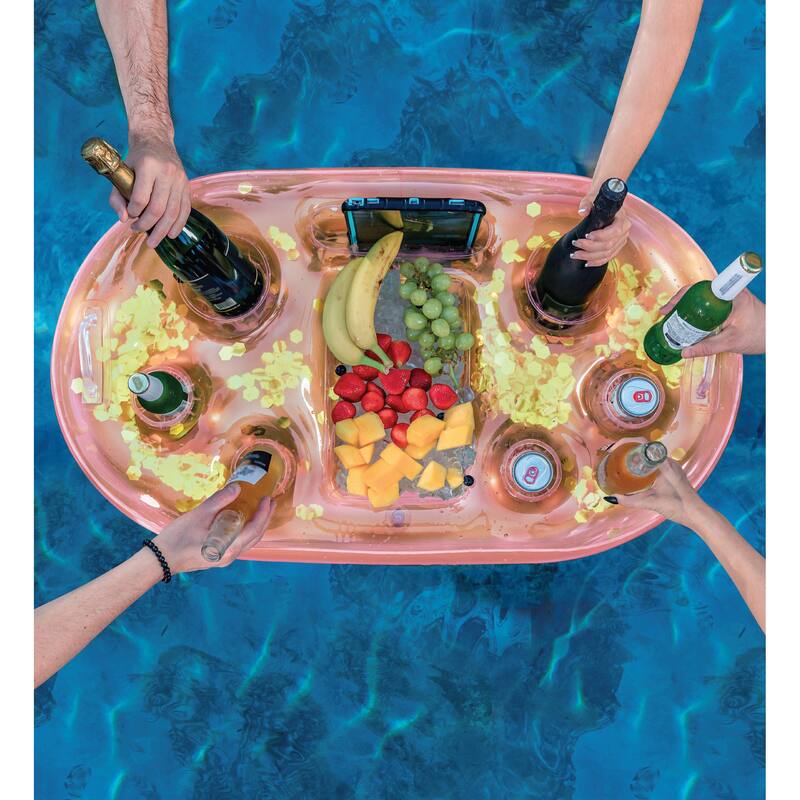 POZA Inflatable Rose Gold Floating Cooler with Sparkly Confetti - 39×23 Inch