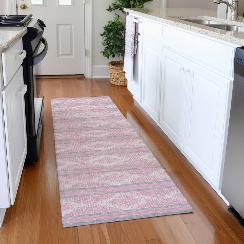 Premium Washable Super Soft Geo Diamonds Mayfield Rug - Pink - 2'3" x 7'6"