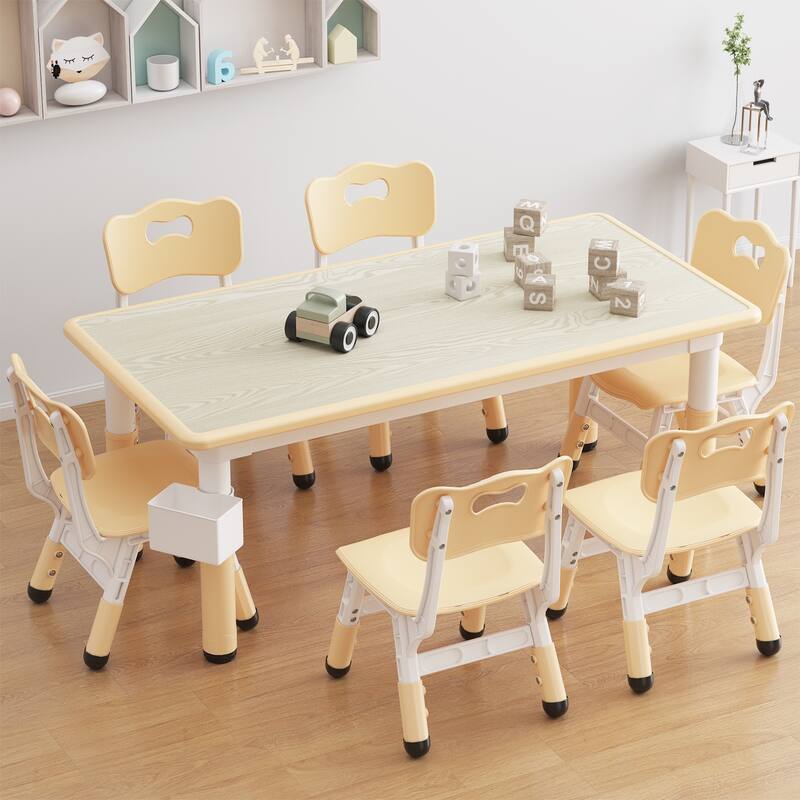 Kids Table and 6 Chairs Set with Storage Box,Height Adjustable