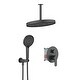 preview thumbnail 1 of 26, 12 inch Wall-Mounted Round Shower System with Rough-in Valve and Handheld Shower Black