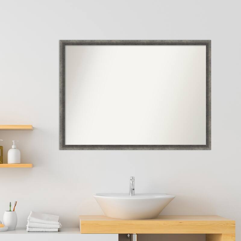 Burnished Concrete Narrow Non-Beveled Wood Framed Bathroom Vanity Wall Mirror - Burnished Concrete Narrow