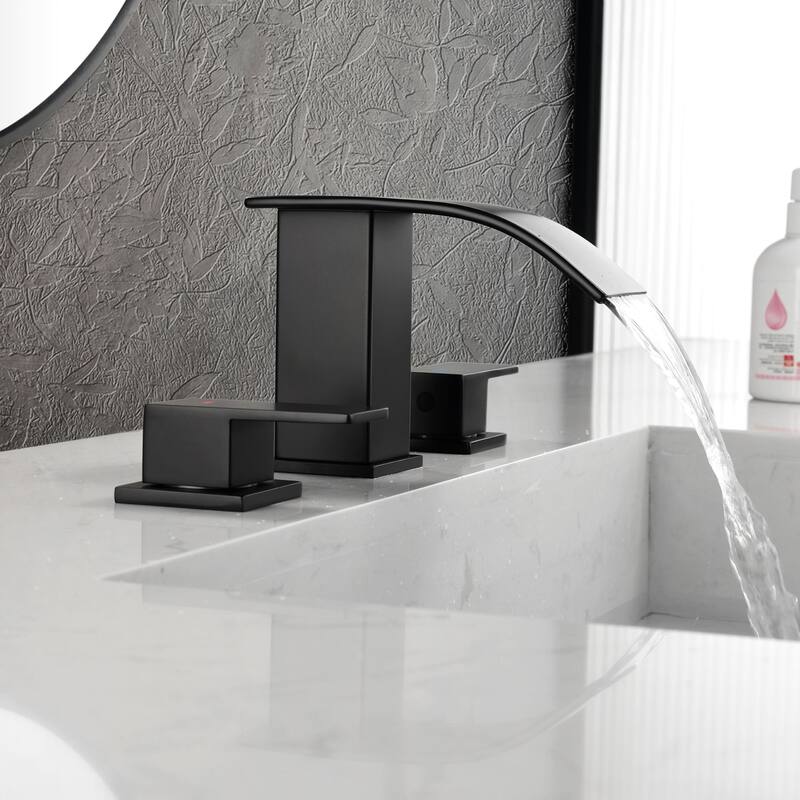 8 Inch Widespread Waterfall Bathroom Faucet with Pop-up Drain Kit Modern Double Handle Bathroom Sink Basin Vanity Faucet 3 Holes