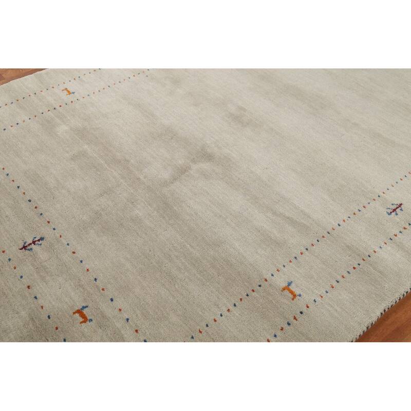 Beige Tribal Gabbeh Oriental Rug Hand-Knotted Wool Carpet - 5'4"x 7'10"