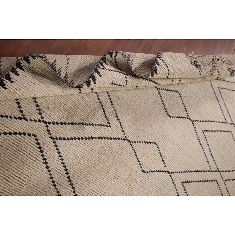 Trellis Geometric Ivory Moroccan Area Rug Handmade Wool Carpet - 7'11"x 10'9"