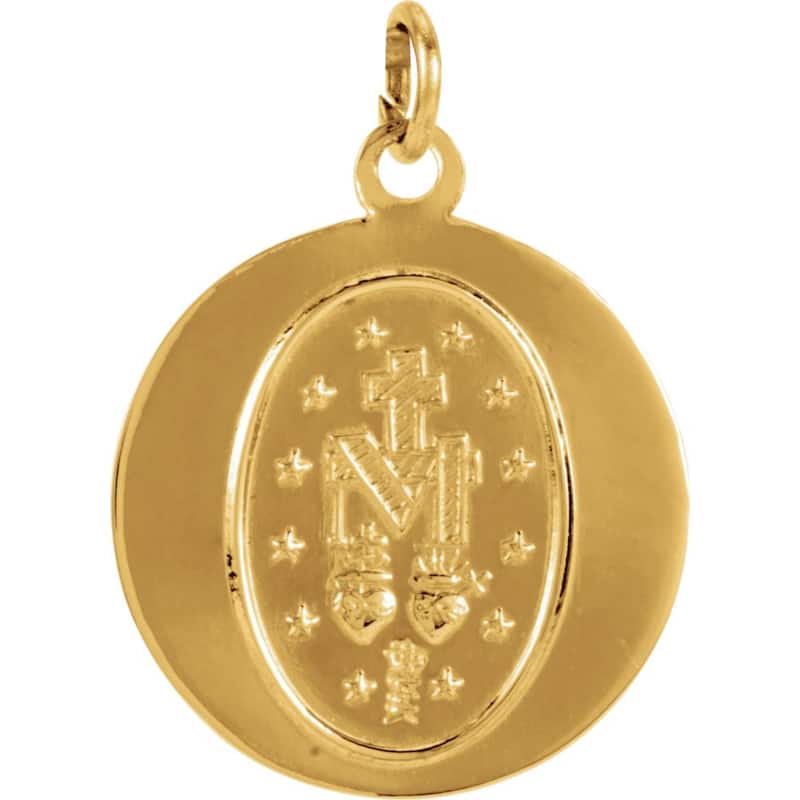 Curata 14k Yellow Gold 15mm Polished Round Miraculous Medal Necklace, 16"